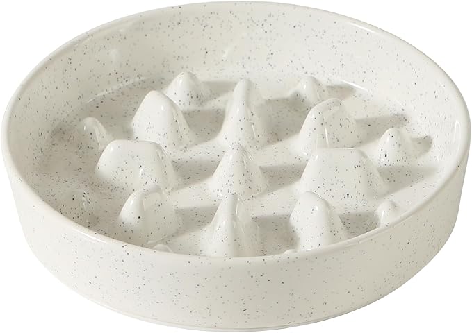 Havniva Ceramic 1.6 Cup Dog Bowl Slow Feeder for Fast Eaters, 8.2inch Slow Pet Food Dish for Medium and Large Dog, Stop Bloat, Preventing Choking(Single Bowl, Vanilla White)