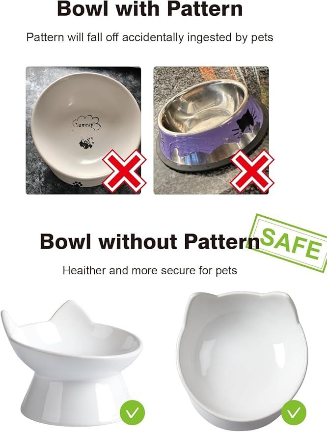 ABRUTY Cat Food Bowl, 5 OZ Ceramic Elevated Kitten Water Bowl, 15° Tilted Raised Pet Feeder, Anti Vomiting and Whisker Friendly Dishes for Fat Faced, Cat, Kitten, Small Dog