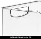 Plastic Stackable Pantry Bin - Organizer Bin with Handles for Cabinets or Fridge - Set of 4 - Clear