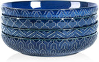 Sureasy 9.7" Pasta Bowls Set of 4-42 oz Large Salad Bowls for Kitchen, Embossed Ceramic Serving Bowls for Fruits, Soup, Pasta and Salad, Microwave & Dishwasher Safe, Blue