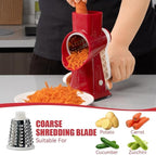 KEOUKE Rotary Cheese Grater Hand Crank Red - Shredder Slicer Grinder 3 Stainless Steel Blades, Stable Suction, Labor-Saving Handle, Safe Kitchen Tool for Cheese, Vegetable, Nuts, Chocolate