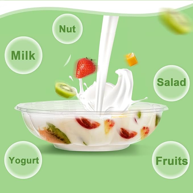 50 Pack Plastic Salad Bowls with Lids, 18 oz Disposable Salad To-Go Container for Lunch, Clear Acai Bowls for Takeout Fruits, Meal Prep, Nuts, Serving, and Mixing
