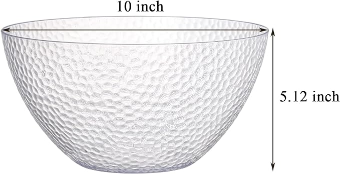 Suwimut 4 Pack Clear Plastic Serving Bowls, 135 OZ Large Round Plastic Bowls, 10 Inch Disposable Reusable Salad Mixing Bowl Buffet Containers for Catering, Party, Salad, Fruit, Chips, Popcorn, Snack