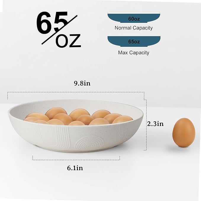 Wrova 10inch Wheat Straw Salad Bowls Set of 6 - Unbreakable Large Serving Bowls Microwave & Dishwasher Safe for restaurant - Big Plastic Bowls for Cereal,Salad - White Series