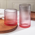 Ribbed Drinking Glasses 8pcs, 12oz and 10oz Glassware, Tumbler Glasses Cup Set for Wedding, Party, Christmas Gift, Grey Pink