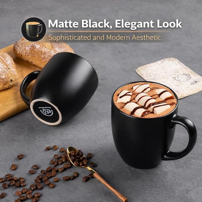 GBhome 16oz Coffee Mugs Set of 6, Large Ceramic Coffee Mugs for Man, Woman, Dad, Mom, Modern Coffee Mugs Set with handle for Tea/Latte/Cappuccino/Milk/Cocoa. Dishwasher&Microwave Safe,Matte Black