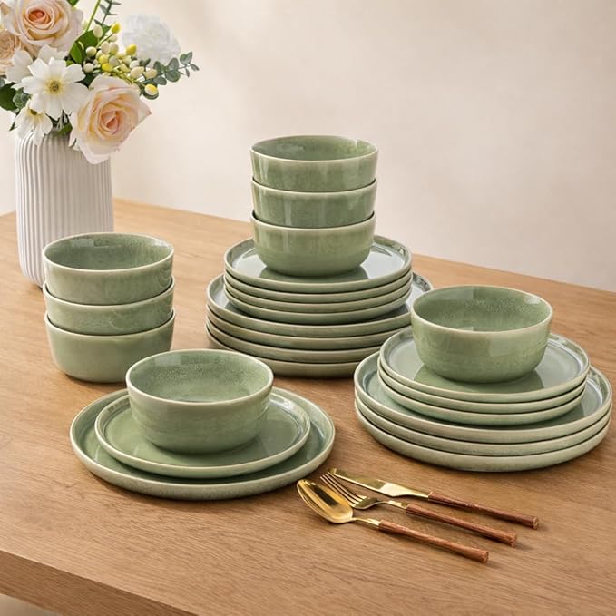 AmorArc Stoneware Dinnerware Sets,Round Reactive Glaze Ceramic Plates and Bowls Set,Highly Scratch Resistant | Dishwasher & Microwave Safe Dishes,Service for 6 (18pc)