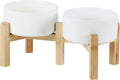 Havniva Ceramic Raised Double Bowls Set with Stand, 2 Heights Elevated, Food & Water Bowls for Small Breed Dogs, Weighted Dog Dishes, Pet Bowl(6.1'',28.7oz, White)