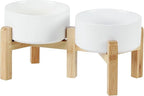 Havniva Ceramic Raised Double Bowls Set with Stand, 2 Heights Elevated, Food & Water Bowls for Small Breed Dogs, Weighted Dog Dishes, Pet Bowl(6.1'',28.7oz, White)