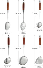 Stainless Steel Kitchen Utensils Set with Wood Handle, 18/10 Metal Cooking Utensils Set, 6-Piece - Spatula, Spoon, Ladle, Skimmer, Slotted Spoon, Pasta