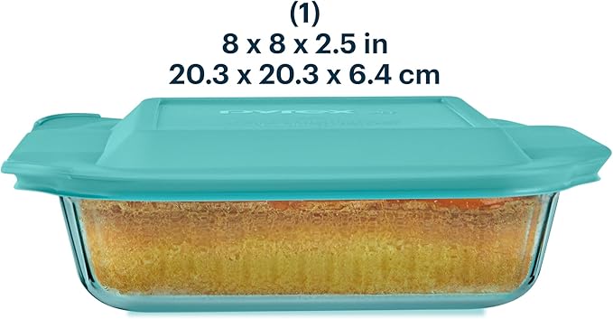Pyrex Colors Tinted (8"x8") Tinted Glass Baking Dish with BPA-Free Lid, Oblong Bakeware Glass Pan For Casserole & Lasagna, Dishwasher, Freezer, Microwave and Pre-Heated Oven Safe, Aqua