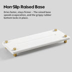 Razborci Water Absorbing Stone Sink Caddy Kitchen Sink Organizer Tray, Diatomite Bathroom Counter Tray, Gold Faucet Drying Mat Coaster Soap Dish Rack Riser Dispenser Sponge Holder, White 10" x 4"