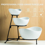 YHOSSEUN 3 Tier Serving Stand with 3 Oval Porcelain Serving Bowl Set with Collapsible Thicker Sturdier Metal Rack (Black)