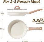 UESLUCK 10 Inch Creamic Non Stick Frying Pan With Lid- Large Creamic Skillet With lid, Omlet Pan Non Stick With Cool-Touch Handle, PFAS & PTFE Free, Compatible with All Stovetops