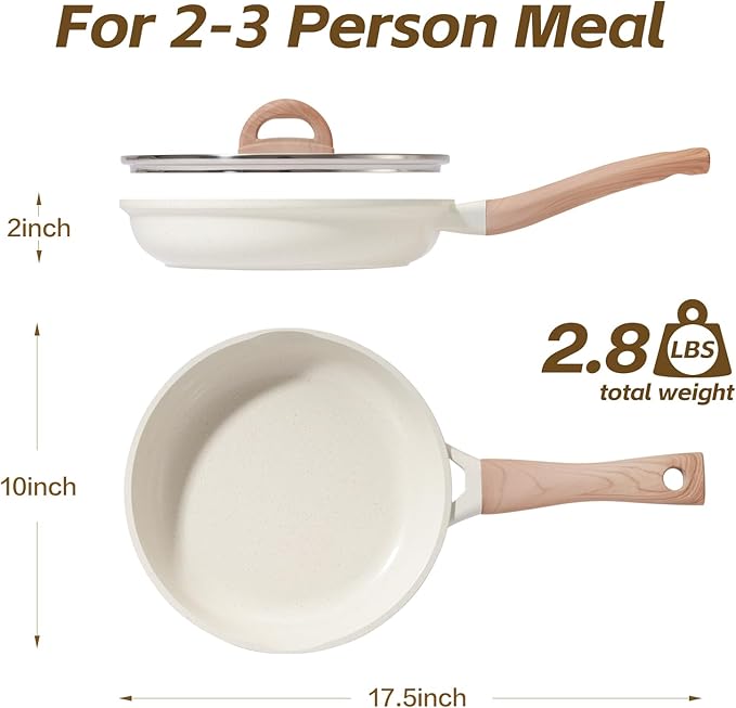 UESLUCK 10 Inch Creamic Non Stick Frying Pan With Lid- Large Creamic Skillet With lid, Omlet Pan Non Stick With Cool-Touch Handle, PFAS & PTFE Free, Compatible with All Stovetops