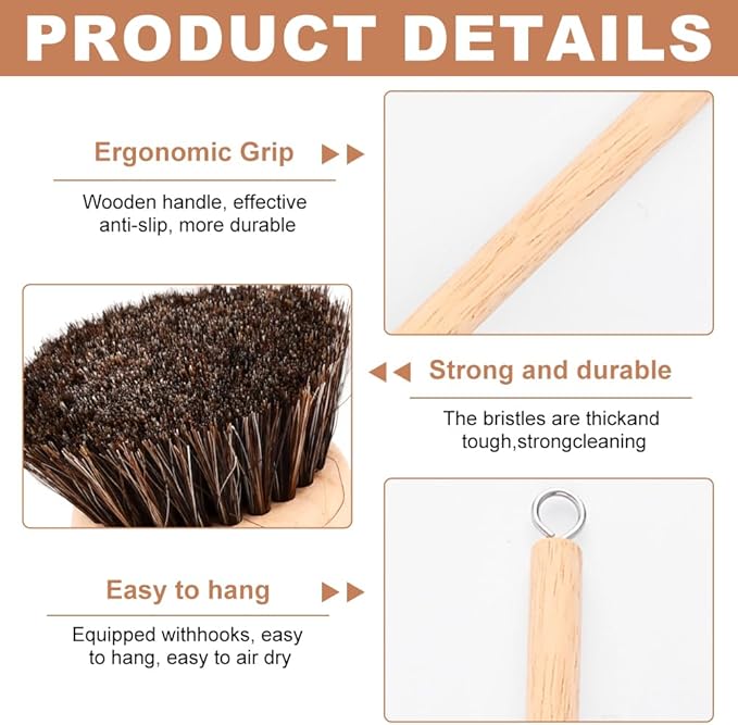 Bamboo Dish Brush Set, 1 Wooden Handle with 3 Natural Bristle Heads All Purpose Kitchen Scrub Brush with Sisal and Palm Horsehair for Cleaning Dishes Pans Vegetables(Color:Wood)