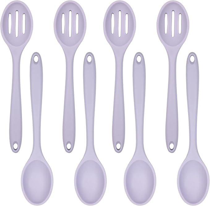 ELANE 8 Pcs Silicone Cooking Spoons Set,Mixing Spoons for Cooking Spoons for Nonstick Cookware Silicone Serving Spoons,Mixing Spoons for Cooking (Purple)
