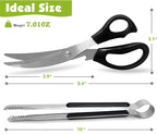 Kitchen Scissors, Korean Barbecue Sheras and Tongs Set,Kitchen Scissors for Meat Cutting, Chicken, Vegetables,Stainless Steel Non-slip Serrated Sharp BBQ Multipurpose Kitchen Sheras Tongs