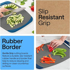 GORILLA GRIP BPA-Free Reversible Kitchen Cutting Board Set of 3, US Designed, Nonporous, Juice Grooves Catch Liquid, Slip Resistant Border, Dishwasher Safe, Durable Food Chopping Boards, Gray Blue
