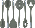 Restaurantware Silicone Utensil Set Pack of 1 Non-Slip Handle 6-Piece Kitchen Tool Set, Heat-Resistant Dishwasher-Friendly Cooking Accessories, Durable Green Cooking Utensils