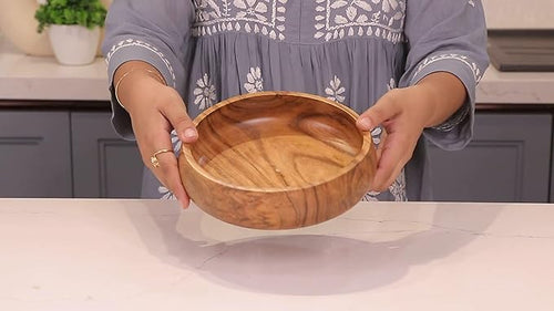 Acacia wood salad bowls set of 2 | Individual wooden bowls 8 x 2 inches (25 oz) | Use for salad, pasta, rice, acai, smoothie, soup, fruits, snacks