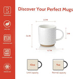 Sweese Stackable Coffee Mugs Set of 4, 10 oz Porcelain Coffee Cups with Embossed Design, White Cappuccino Cups, Stackable Mugs with Handle for Coffee, Latte, Tea