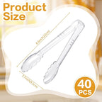 Mwellewm 40 Pc Serving Tongs 9 Inch Bulk Reusable or Disposable Plastic Tongs Heavy Duty Hard Plastic Serving Utensils Set Large Salad Tong for Kitchen Party Food Buffet Appetizer Catering (Clear)