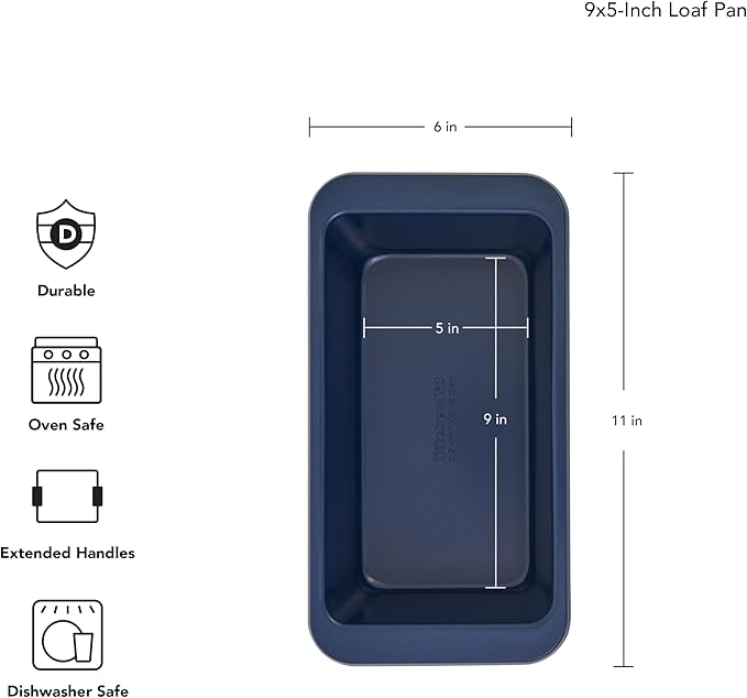 KitchenAid Nonstick Swiss Engineered Aluminized Steel Loaf Pan, Dishwasher Safe, 9 x 5 Inch, Ink Blue