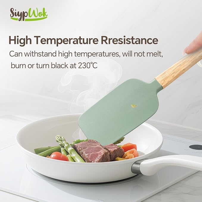 Silicone Spatula Set, Food Grade Rubber Spatula-4 Piece Nonstick Rubber Spatulas, Spoonula, Jar Scraper for Cooking, Baking, Mixing, Frosting - Heat Resistant Up to 600°F (4 Pcs Spatula Green)