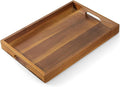 15 Inch Acacia Wood Serving Tray with Handles, Decorative Rectangle Wooden Tray for Ottoman, Breakfast in Bed, Coffee Table, Perfect for Living Room Bedroom Entryway and Kitchen