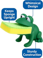 Animal Shape Novelty Kitchen Sponge Holder and Sponge Choice of Frog or Duck (Green Frog)