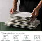 DOWAN 9.7" Rectangle Serving Plates Set of 4 - Restaurant Plates for Party, Wedding, and Entertaining - White Rectangular Dishes for Steak, Taco, Sushi, Chips, Appetizer, Cake - Dishwasher & Oven Safe