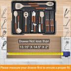 Large Utensil Drawer Organizer for Kitchen, Expandable Silverware Organizer Utensil Holder, Cutlery and Flatware Cooking Tray, Kitchen Drawer Organizers and Storage with Removable Knife Block, Black