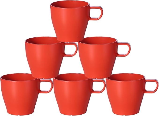 10 oz Coffee Cups Eco-Friendly, Shatter-Resistant Mug with Hanging Ears | Thickened Porcelain-Like Material | Suitable for Both Commercial and Home use(6-pack)(Red)