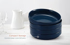 KooK Ceramic Large Pasta Bowls, Microwave and Dishwasher Safe, Great for Soups and Salads, Shallow Serving Bowls, Glossy Porcelain, 47 oz, Set of 4, Navy Blue