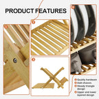 KKTONER Bamboo Dish Drying Rack with Utensil Holder 3 Tier Collapsible Drainer Rack with Dish Drying Mat for Kitchen Counter (Natural)
