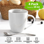 Mfacoy White Coffee Mugs Set of 4, 16 Ounce Mug with Handles, Ceramic Coffee Cups, Porcelain Mugs Sets, Large Coffee Mugs for Coffee, Tea, Hot Cocoa, Milk, Microwave and Dishwasher Safe