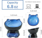 Nihow Slanted Elevated Cat Bowls: 6.25 Inch Ceramic Raised Cat Food Bowl for Protecting Pet's Spine - Microwave & Dishwasher Safe -Elegant Blue & Black (6.8 OZ /1 PC)