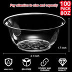 MOACOCK 100 Pack Small Clear Plastic Bowls, 8oz Hard Disposable Salad Bowls, Disposable Bowl for Party Serving, Ice Creams, Desserts, Catering, Special Events