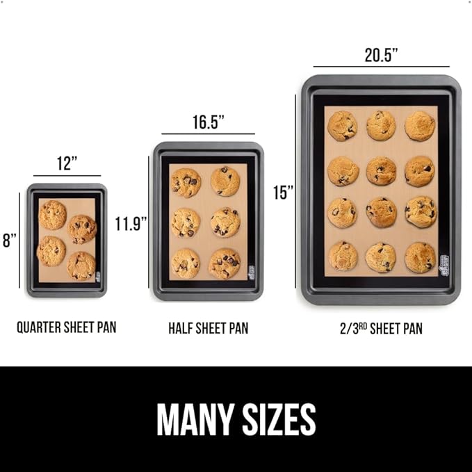 GORILLA GRIP Food Grade Reusable Nonstick Silicone Baking Mat 2PK, Oven Safe Cookie Sheet Liners, Up to 500 Degrees, No Mess Easy Clean Pastry Mats, Kitchen Essentials, 11.75x8.25 Quarter Sheet, Black