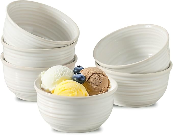 Ceramic Soup Bowls Set of 6, 20 Ounce Deep Creamy White Cereal Bowls, Microwave & Dishwasher Safe, Perfect for Oatmeal, Pasta, Salad, Dessert & Breakfast
