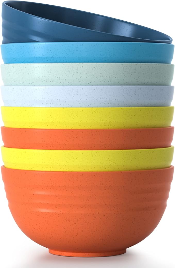 Homestockplus 24 OZ Wheat Straw Cereal Bowls Set of 8, Unbreakable & Reusable Bowls, BPA Free Eco Friendly, Microwave & Dishwasher Safe, Multi Color Bowls for Ramen, Soup, Salad