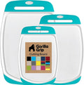 GORILLA GRIP BPA-Free Reversible Kitchen Cutting Board Set of 3, US Designed, Nonporous, Juice Grooves Catch Liquid, Slip Resistant Border, Dishwasher Safe Durable Large Food Chopping Boards Turquoise