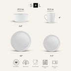 Stone Lain Albie Stoneware 16 Piece Modern Dinnerware Set, Plates and Bowls Sets, Service for 4, White Speckled, Microwave & Dishwasher Safe