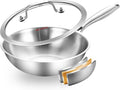 DELARLO Whole Body Tri-Ply Stainless Steel Wok 9.45 inch, Deep Kitchen Stir-Fry Pan, Small Wok Pan with Lids, Induction Mini wok, Suitable for All Stove, Up to 650℉, Detachable Handle