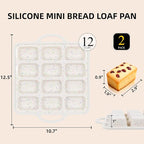 FUNBAKY Silicone Mini Loaf Pans with Metal Reinforced Frame,12-Cavity Nonstick Mini bread loaf pans for Baking Cornbread,Bread,Brownie,Cheesecake -2Pcs