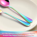 12 Pieces Spoons and Forks Set,Food Grade Stainless Steel Flatware Cutlery Set,6 Forks and 6 Spoons Silverware Set for Home,Kitchen,Restaurant-Mirror Polished & Dishwasher Safe(Rainbow)