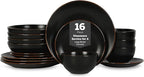 Stone Lain Brasa Stoneware 16 Piece Modern Dinnerware Set, Plates and Bowls, Service for 4, Black, Microwave & Dishwasher Safe