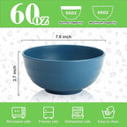 Wheat Straw Bowls Set of 6, 60 OZ Unbreakable Camping Bowls, Microwave Safe & Dishwasher Safe, Large Salad Bowls for Outdoor, Picnic, RV Trips, Ramen, Cereal, Soup, Dark Blue