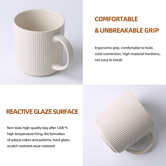 MONITO Coffee Mugs Set of 6, 16 oz Mugs Set, Ceramic Coffee Cups with Large Handles, Suitable for Lattes, Hot tea, Cappuccinos, Mochas and Cocoa,White